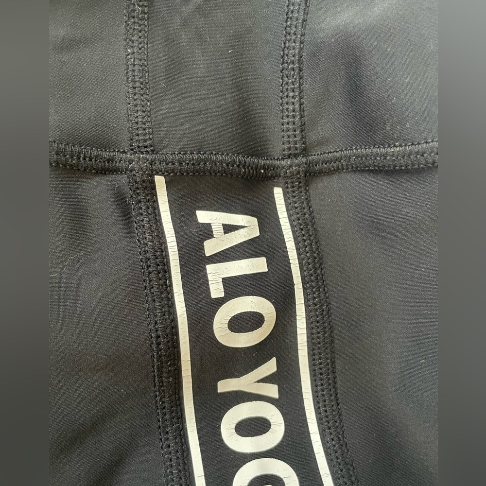 ALO Yoga High Waist Logo Black Leggings With Mesh Bottoms - Picture 5 of 10